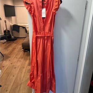 Women's Coral Eyelet Flutter Sleeve Maxi Dress